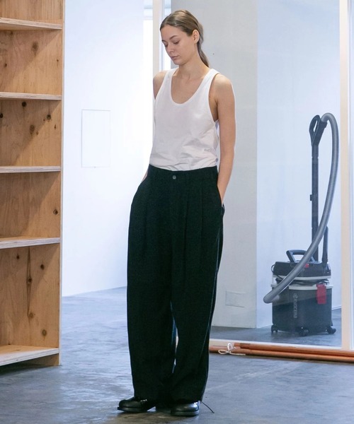 my beautiful landlet】VISCOSE WOOL CASHMERE TUCK WIDE PANTS
