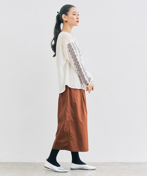 and myera(アンド マイラ)の「and myera 巻き風スカート(スカート・レディース・キャメル/ブラック・M/L/LL/S)」の10枚目の写真