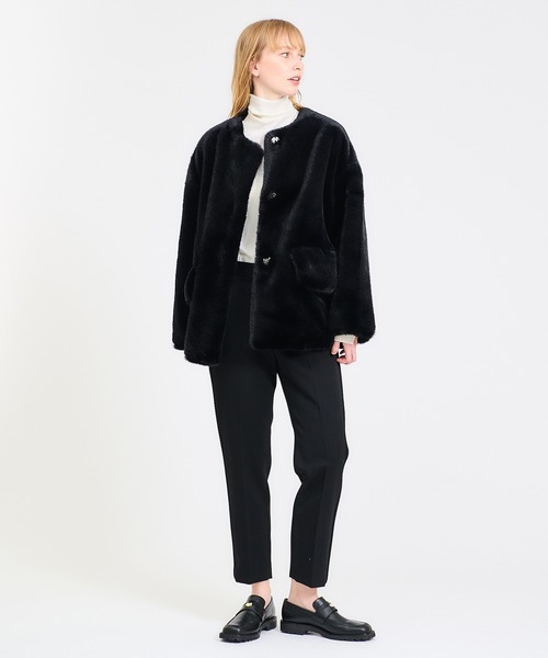 極美品✨エストネーション ノーカラーウールコート ジャケット 切替ファー S 黒 ESTNATION（エストネーション）の「HEURUEH / フェイクファーノー