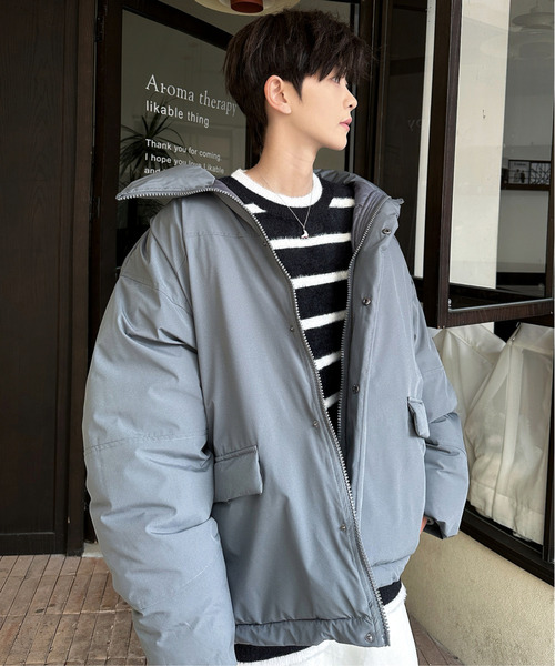 セール】【neos】ビッグシルエット タスラン ハイネック 中綿 ハーフ