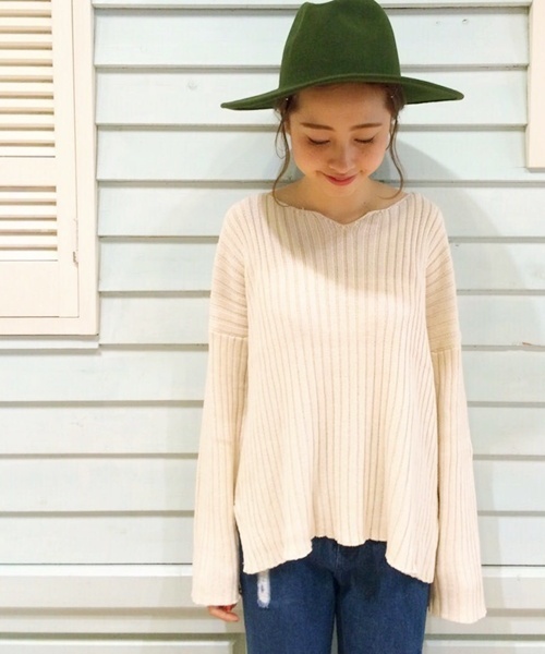 Kastane（カスタネ）の「ワイドリブプルオーバー（ニット/セーター・レディース・アイボリー/カーキ/グレー・FREE）」の2枚目の写真