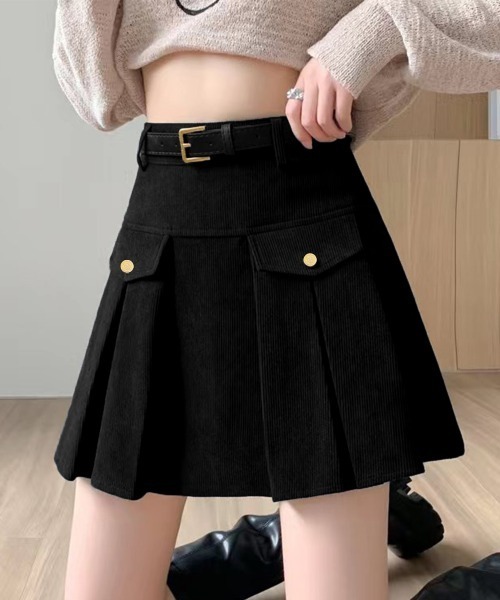 Miniministore（ミニミニストア）の「コーデュロイプリーツスカート ベルト付き（スカート・レディース・ブラック/ダークブラウン・S/M/L/XL）」の4枚目の写真