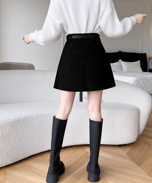 Miniministore（ミニミニストア）の「コーデュロイプリーツスカート ベルト付き（スカート・レディース・ブラック/ダークブラウン・S/M/L/XL）」の8枚目の写真