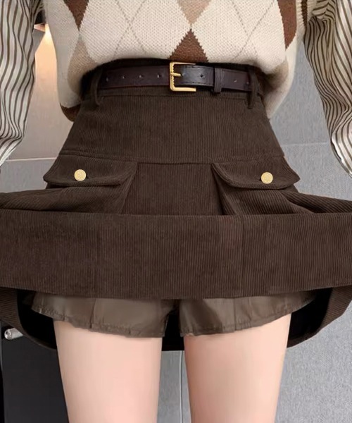 Miniministore（ミニミニストア）の「コーデュロイプリーツスカート ベルト付き（スカート・レディース・ブラック/ダークブラウン・S/M/L/XL）」の10枚目の写真