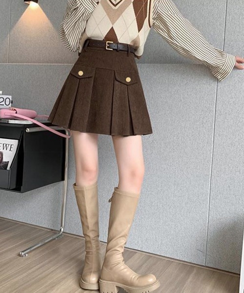 Miniministore（ミニミニストア）の「コーデュロイプリーツスカート ベルト付き（スカート・レディース・ブラック/ダークブラウン・S/M/L/XL）」の12枚目の写真