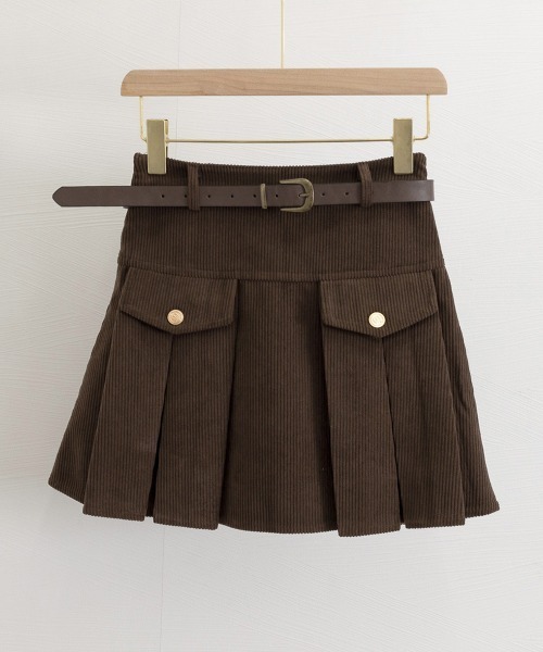 Miniministore（ミニミニストア）の「コーデュロイプリーツスカート ベルト付き（スカート・レディース・ブラック/ダークブラウン・S/M/L/XL）」の18枚目の写真