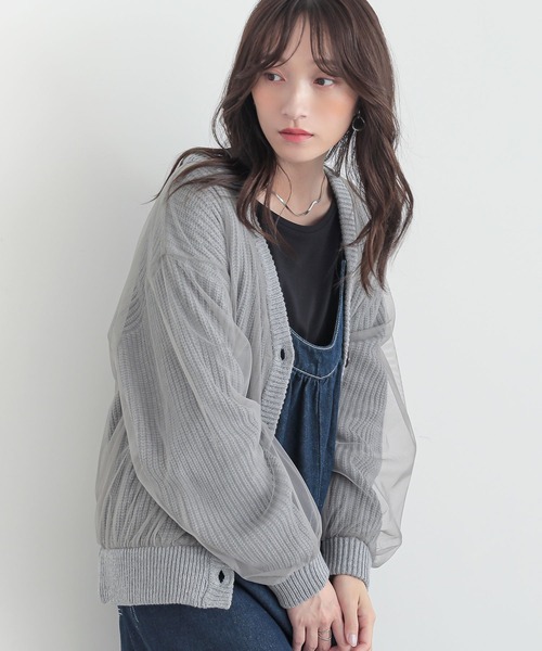 n'OrLABEL（ノアールレーベル）の「『ボリュームチュールニットカーディガン』（カーディガン/ボレロ・レディース・ネイビー/グレー/ブラック・FREE）」の3枚目の写真