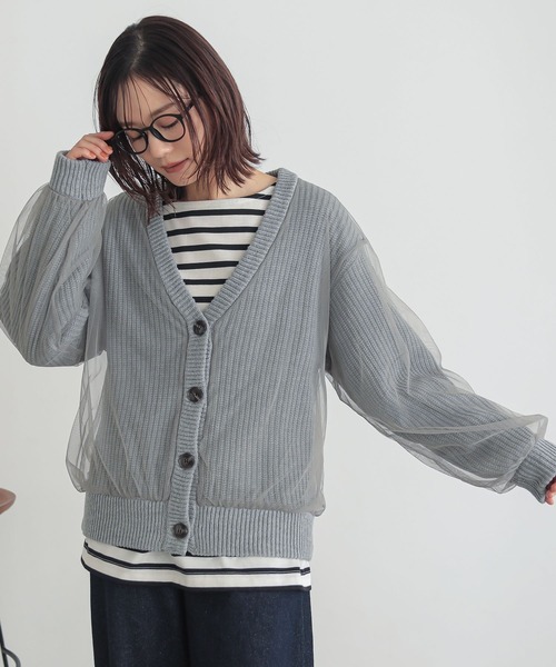 n'OrLABEL（ノアールレーベル）の「『ボリュームチュールニットカーディガン』（カーディガン/ボレロ・レディース・ネイビー/グレー/ブラック・FREE）」の6枚目の写真