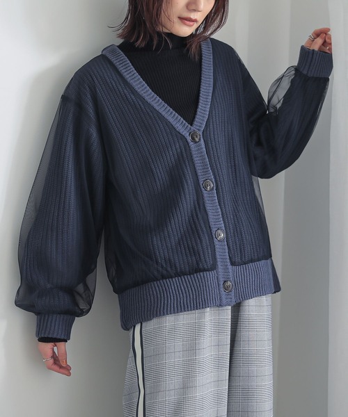 n'OrLABEL（ノアールレーベル）の「『ボリュームチュールニットカーディガン』（カーディガン/ボレロ・レディース・ネイビー/グレー/ブラック・FREE）」の4枚目の写真