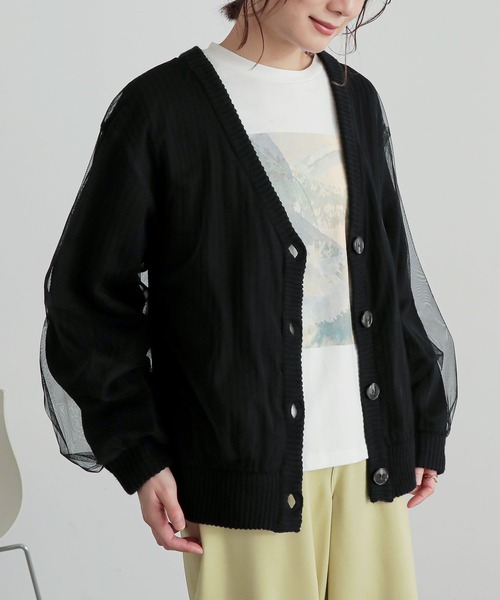 n'OrLABEL（ノアールレーベル）の「『ボリュームチュールニットカーディガン』（カーディガン/ボレロ・レディース・ネイビー/グレー/ブラック・FREE）」の22枚目の写真