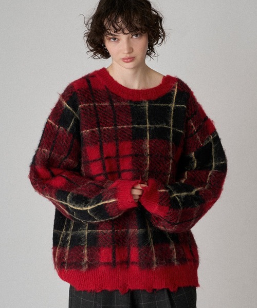 即完売品 ONCILY オンシェリー シャギーチェックニット セーター L ONCILY（オンシェリー）の「CHECK PATTERN SHAGGY VOLUME KNIT