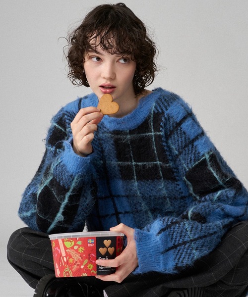 即完売品 ONCILY オンシェリー シャギーチェックニット セーター L ONCILY（オンシェリー）の「CHECK PATTERN SHAGGY VOLUME KNIT