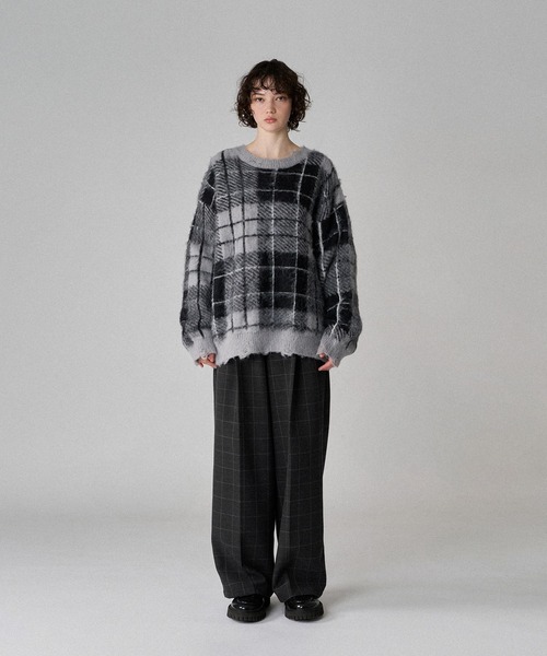 CHECK PATTERN SHAGGY VOLUME KNIT / シャギーチェックボリューム