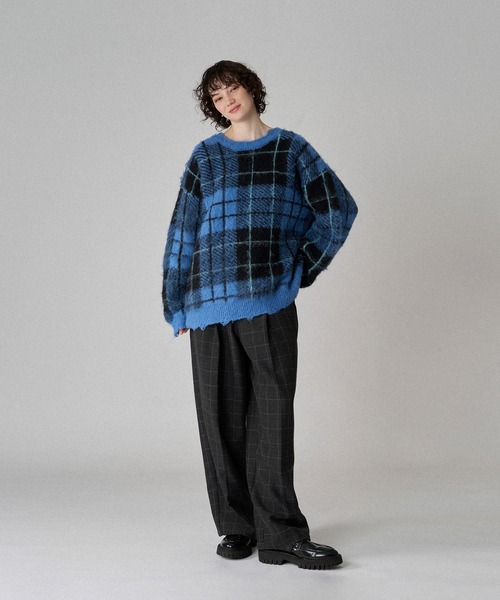 即完売品 ONCILY オンシェリー シャギーチェックニット セーター L ONCILY（オンシェリー）の「CHECK PATTERN SHAGGY VOLUME KNIT