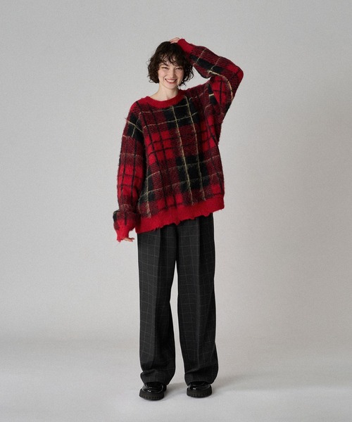 CHECK PATTERN SHAGGY VOLUME KNIT / シャギーチェックボリューム