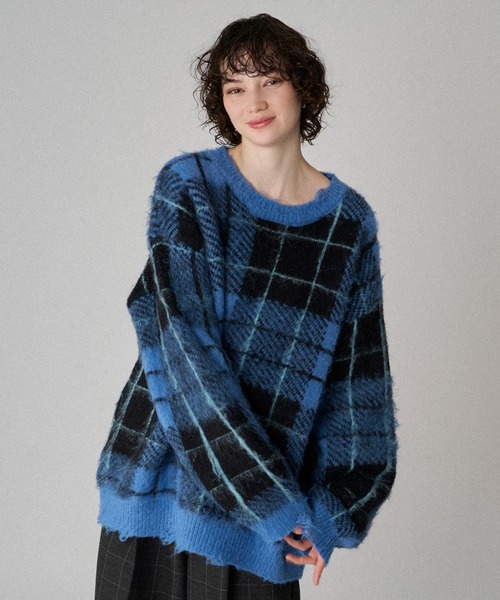 CHECK PATTERN SHAGGY VOLUME KNIT / シャギーチェックボリューム