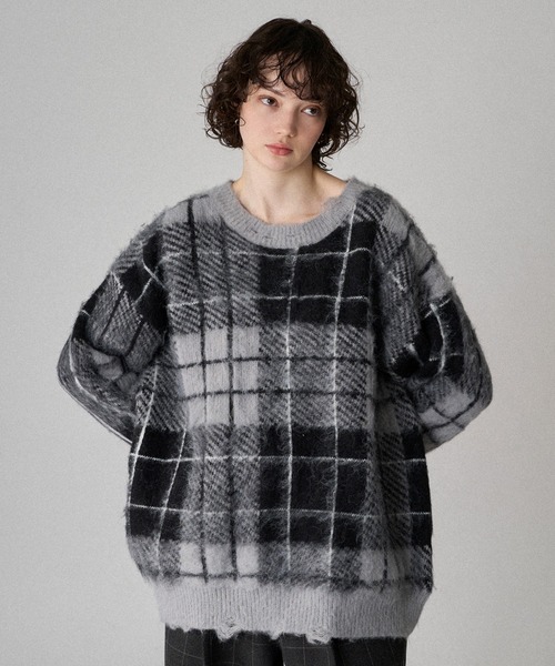 CHECK PATTERN SHAGGY VOLUME KNIT / シャギーチェックボリューム