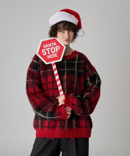 ONCILY（オンシェリー）の「CHECK PATTERN SHAGGY VOLUME KNIT