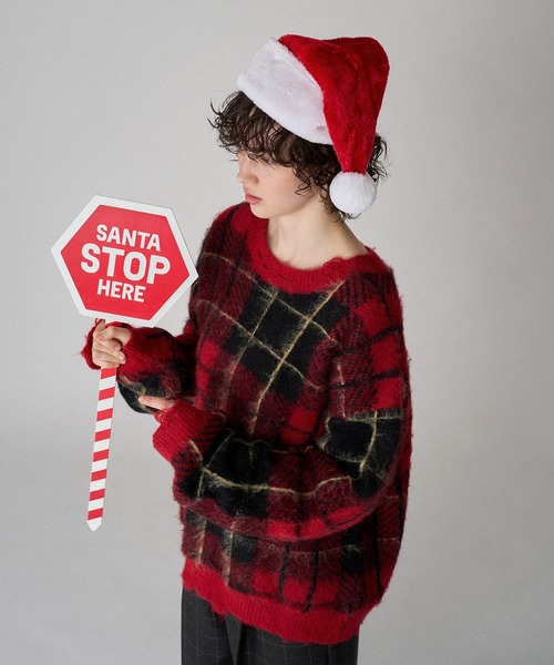 CHECK PATTERN SHAGGY VOLUME KNIT / シャギーチェックボリューム