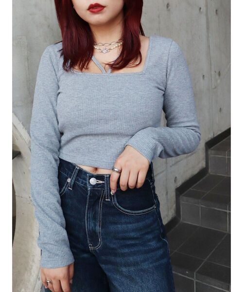 スクエアネックチョーカーリブトップス（Tシャツ/カットソー）｜EVRIS（エヴリス）