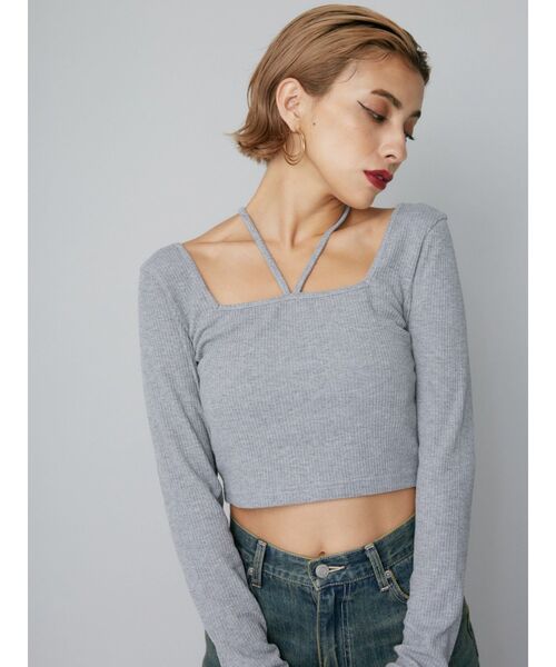 EVRIS(エヴリス)の「スクエアネックチョーカーリブトップス(Tシャツ/カットソー・レディース・グレー/ブラック/ホワイト・FREE)」の7枚目の写真