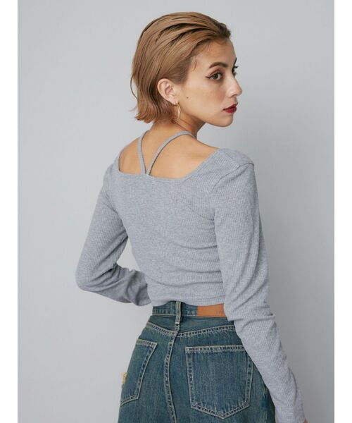 EVRIS(エヴリス)の「スクエアネックチョーカーリブトップス(Tシャツ/カットソー・レディース・グレー/ブラック/ホワイト・FREE)」の6枚目の写真