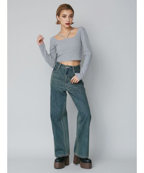 EVRIS(エヴリス)の「スクエアネックチョーカーリブトップス(Tシャツ/カットソー・レディース・グレー/ブラック/ホワイト・FREE)」の4枚目の写真