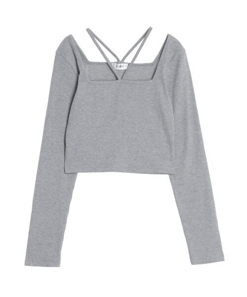 EVRIS(エヴリス)の「スクエアネックチョーカーリブトップス(Tシャツ/カットソー・レディース・グレー/ブラック/ホワイト・FREE)」の8枚目の写真