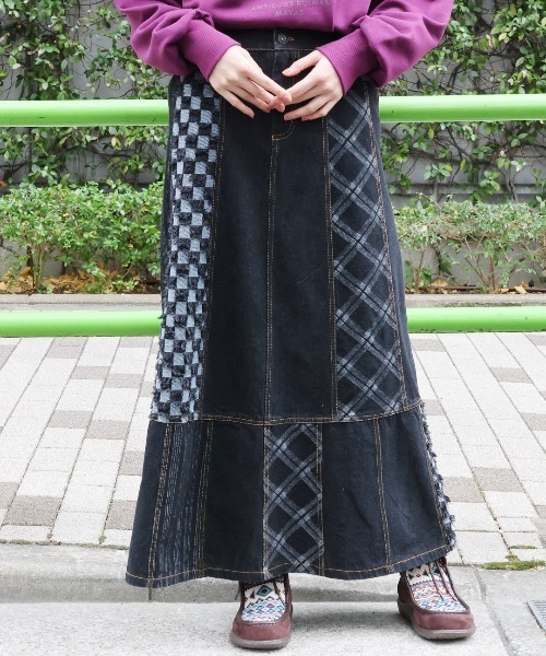5月1日までセール！希少！あちゃちゅむ　大人気！パッチデニムスカート 楽天市場】星型パッチワーク付き スラブデニム Aラインスカート