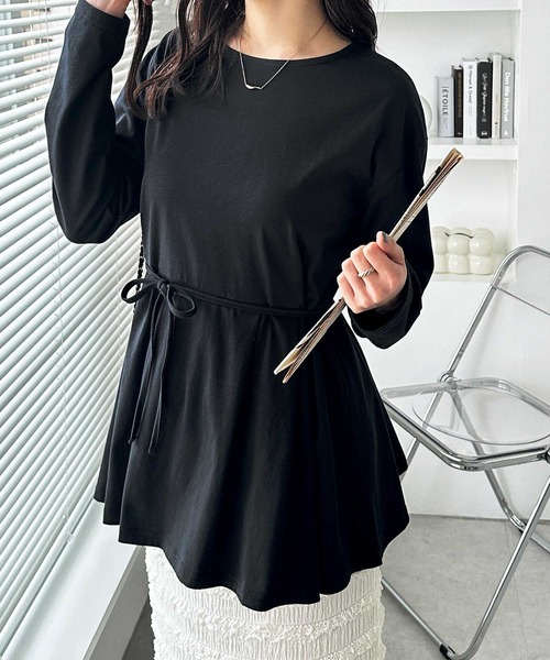 GeeRA(ジーラ)の「ウエストリボン付きペプラムカットソー(Tシャツ/カットソー・レディース・ブラック/オフホワイト/サンドグレー・LARGE/X-LARGE/MEDIUM)」の6枚目の写真
