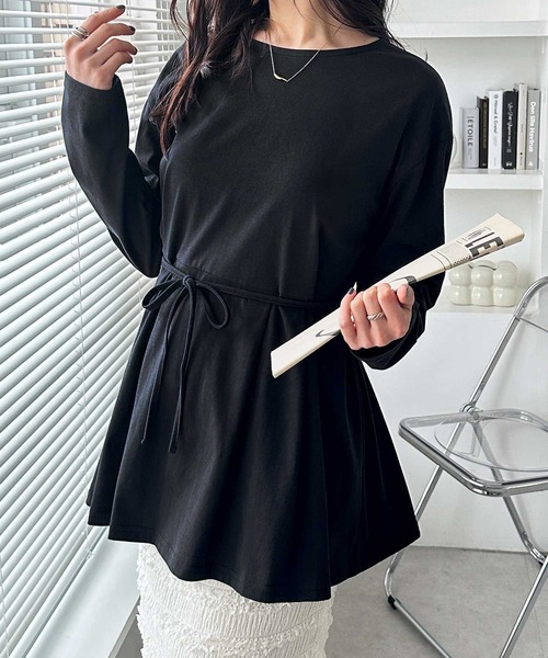 GeeRA(ジーラ)の「ウエストリボン付きペプラムカットソー(Tシャツ/カットソー・レディース・ブラック/オフホワイト/サンドグレー・LARGE/X-LARGE/MEDIUM)」の7枚目の写真