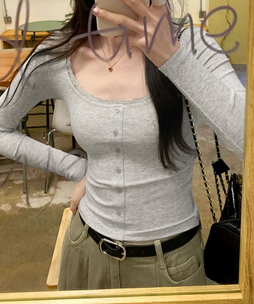 meJane（ミージェーン）の「ピコレース テレコリブ長袖トップス（Tシャツ/カットソー・レディース・ライトグレー/ブラック/チャコールグレー・FREE）」の21枚目の写真