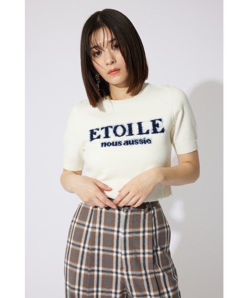 rienda（リエンダ）の「エトワールジャガードニットトップス 半袖 夏服（ニット/セーター・レディース・ピンク/ブラック/ホワイト・FREE）」の5枚目の写真
