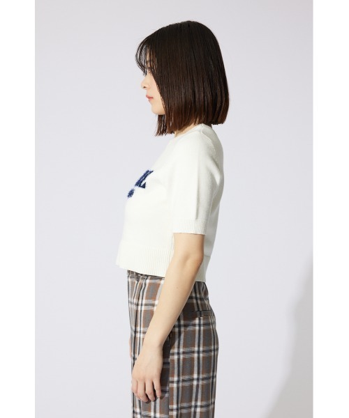 rienda（リエンダ）の「エトワールジャガードニットトップス 半袖 夏服（ニット/セーター・レディース・ピンク/ブラック/ホワイト・FREE）」の9枚目の写真