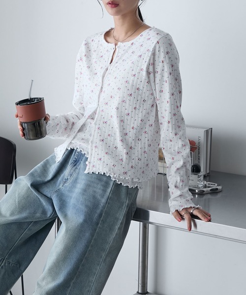 forksy.（フォルクシー）の「【forksy.】小花柄 メローキャミ＆カーディガン セット（アンサンブル・レディース・アイボリー/ブラック/オフホワイト・FREE）」の15枚目の写真