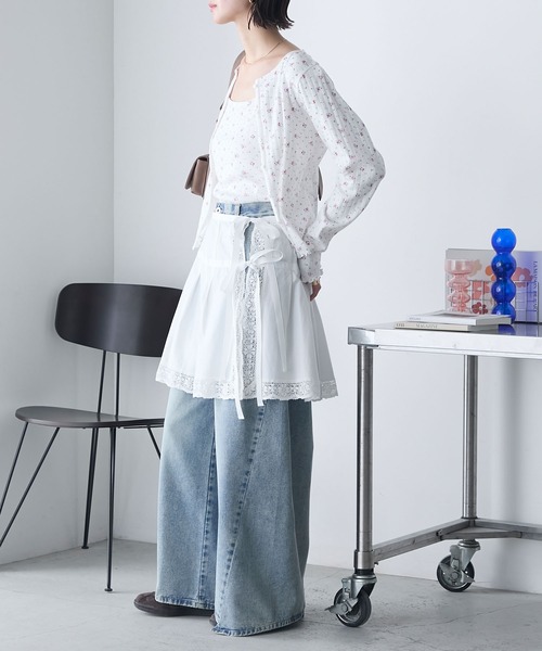 セール】【forksy.】小花柄 メローキャミ＆カーディガン セット