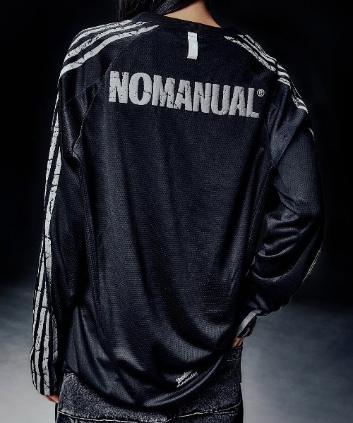 NOMANUAL(NOMANUAL)の「A'GEM/9 × .kom 『NOMANUAL/ノーマニュアル』 CRACKED LINE LONG SLEEVE UNIFORM/クラックドラインロングスリーブユニフォーム(Tシャツ/カットソー・レディース・ブラック/ホワイト・L)」の2枚目の写真