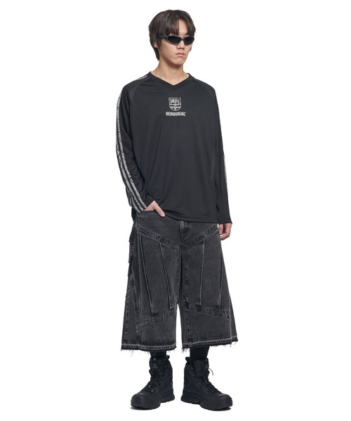 NOMANUAL(NOMANUAL)の「A'GEM/9 × .kom 『NOMANUAL/ノーマニュアル』 CRACKED LINE LONG SLEEVE UNIFORM/クラックドラインロングスリーブユニフォーム(Tシャツ/カットソー・レディース・ブラック/ホワイト・L)」の5枚目の写真