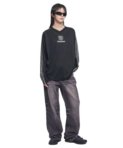 NOMANUAL(NOMANUAL)の「A'GEM/9 × .kom 『NOMANUAL/ノーマニュアル』 CRACKED LINE LONG SLEEVE UNIFORM/クラックドラインロングスリーブユニフォーム(Tシャツ/カットソー・レディース・ブラック/ホワイト・L)」の7枚目の写真