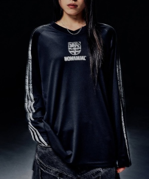 NOMANUAL(NOMANUAL)の「A'GEM/9 × .kom 『NOMANUAL/ノーマニュアル』 CRACKED LINE LONG SLEEVE UNIFORM/クラックドラインロングスリーブユニフォーム(Tシャツ/カットソー・レディース・ブラック/ホワイト・L)」の3枚目の写真
