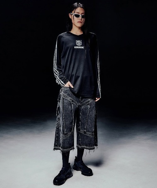 NOMANUAL(NOMANUAL)の「A'GEM/9 × .kom 『NOMANUAL/ノーマニュアル』 CRACKED LINE LONG SLEEVE UNIFORM/クラックドラインロングスリーブユニフォーム(Tシャツ/カットソー・レディース・ブラック/ホワイト・L)」の4枚目の写真