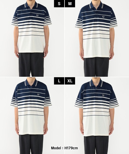 FRED PERRY（フレッドペリー）の「【別注】FRED PERRY / リラックス ストライプ ピケ ポロシャツ（ポロシャツ・メンズ・ブラック系その他/ブルー系その他・S/M/L/XL）」の22枚目の写真