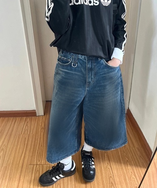 NO WAY(ノーウェイ)の「/スーパービッグサイズデニムハーフワイドパンツ/Dカン付き/ヴィンテージ風加工/Y2K (MA/EK97)(デニムパンツ・レディース・ブラック/ブルー・1/2)」の7枚目の写真