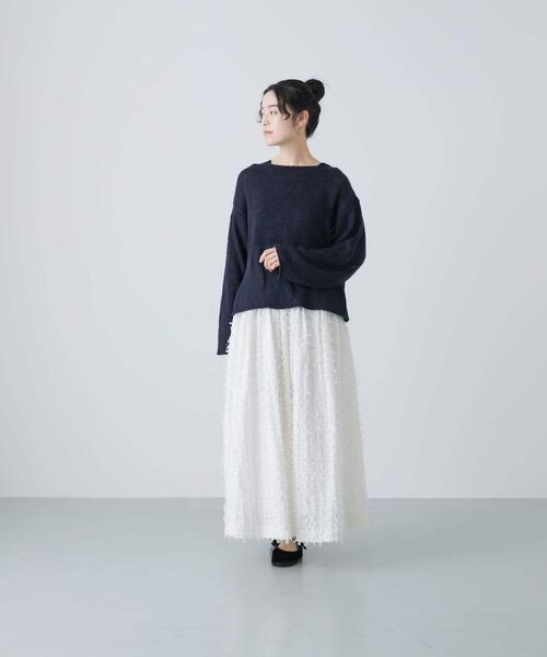 かぐれ（カグレ）の「フリンジカットジャガードスカート（スカート・レディース・ブラック/オフホワイト・FREE）」の5枚目の写真