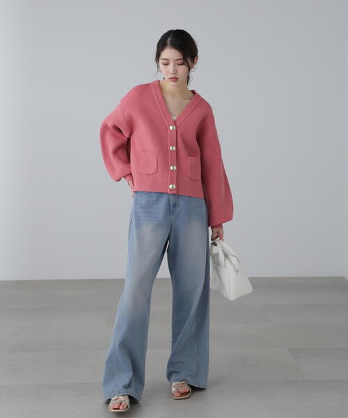 FREE'S MART（フリーズマート）の「◆ゴールドアクセントボタンＶネックカーディガン（カーディガン/ボレロ・レディース・ブラック/ピンク/ホワイト・FREE）」の8枚目の写真