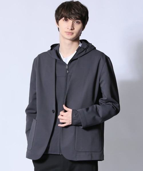 m.f.editorial（エムエフエディトリアル）の「【ストレッチ ウォッシャブル】m.f.エディトリアル メンズ circle motion JERSEY ノーカラージャケット(セットアップ可能)（カーディガン/ボレロ・メンズ・ブラック/グレー系その他2・MEDIUM/LARGE/X-LARGE）」の2枚目の写真