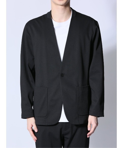 m.f.editorial（エムエフエディトリアル）の「【ストレッチ ウォッシャブル】m.f.エディトリアル メンズ circle motion JERSEY ノーカラージャケット(セットアップ可能)（カーディガン/ボレロ・メンズ・ブラック/グレー系その他2・MEDIUM/LARGE/X-LARGE）」の6枚目の写真