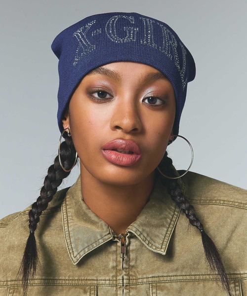 RHINESTONE ROMAN TYPE LOGO BEANIE（ニットキャップ/ビーニー）｜X