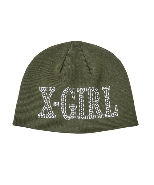 RHINESTONE ROMAN TYPE LOGO BEANIE（ニットキャップ/ビーニー）｜X