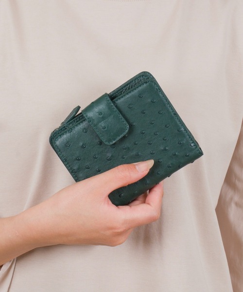 【BELLIES YORK/ベリーズヨーク】オーストリッチ 二つ折り財布 ミニ財布 小銭入れ付